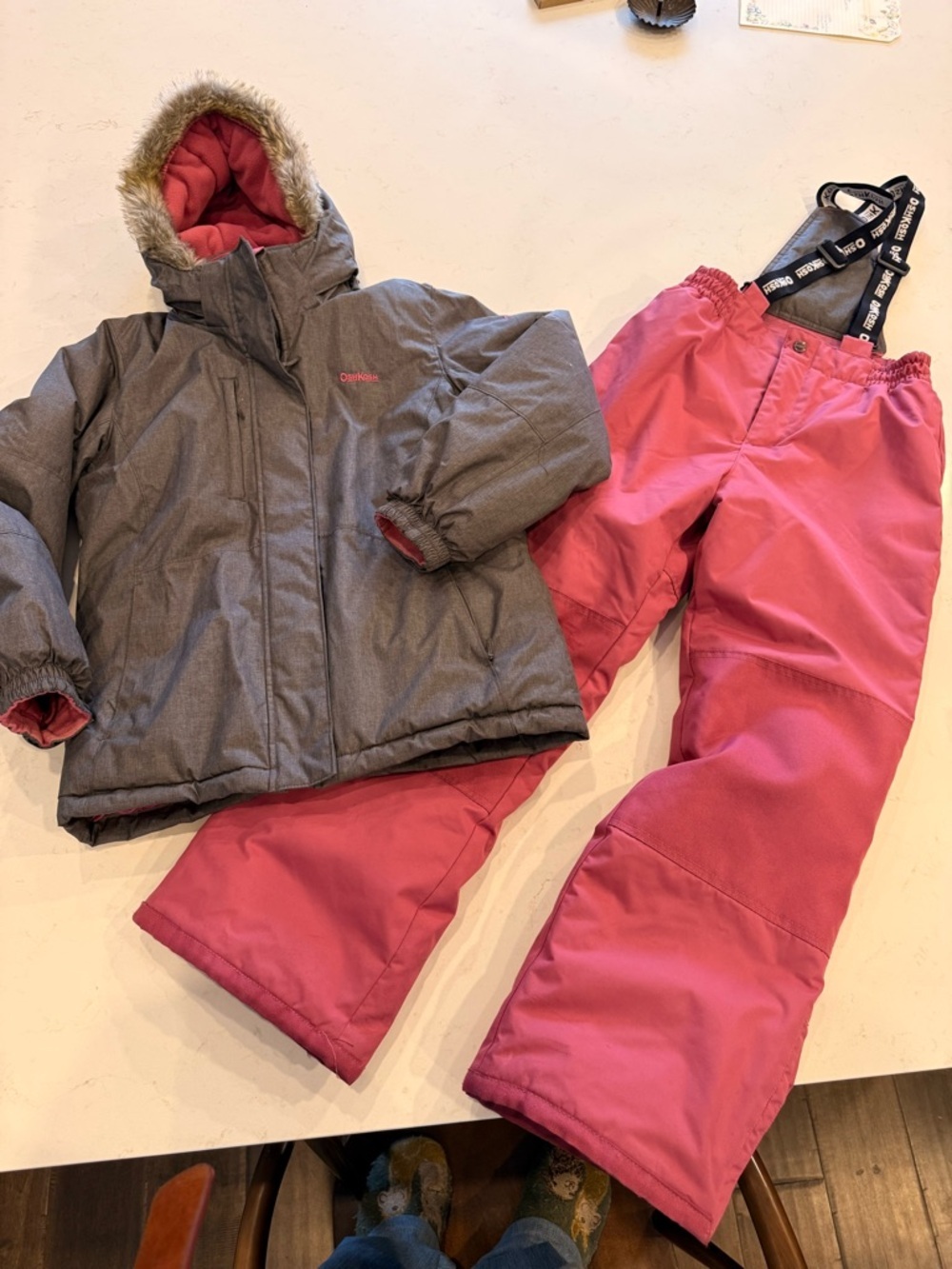 OshKosh B'gosh Gray Jacket with Pink Snow Pants - Girls 12